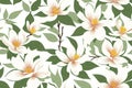 Magnolia figo flowers background. Seamless flat painting. Beautiful tribal generative ai art background Royalty Free Stock Photo