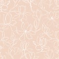 Magnolia.Floral vector background in line style. Seamless pattern. Branches with flowers of magnolia. Modern trendy graphic design Royalty Free Stock Photo