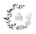 Wreath Magnolia flower drawing and sketch with black and white line-art. Royalty Free Stock Photo