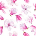 Magnolia flower hand drawn watercolor seamless pattern Royalty Free Stock Photo