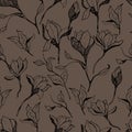 Magnolia flower skecth with ink hand drawn seamless pattern