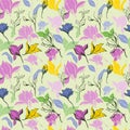 Magnolia flower skecth with ink hand drawn seamless pattern