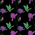 Magnolia flower skecth with ink hand drawn seamless pattern