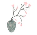 Magnolia flower vector illustration with branch of blooming magnolia in vintage ceramic Chinese vase floral pattern Royalty Free Stock Photo