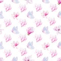 Magnolia flowerheads hand drawn watercolor seamless pattern