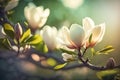 Magnolia tree bloom in springtime. Beautiful spring bloom for magnolia trees pink flowers. generative ai Royalty Free Stock Photo