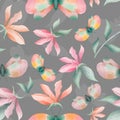 Magnolia flowers and moths seamless pattern Royalty Free Stock Photo