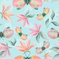 Magnolia flowers and moths seamless pattern Royalty Free Stock Photo