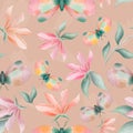 Magnolia flowers and moths seamless pattern Royalty Free Stock Photo