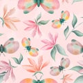 Magnolia flowers and moths seamless pattern Royalty Free Stock Photo