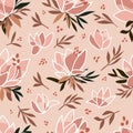 Magnolia Hand Drawn Vintage pastel style Seamless pattern