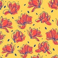 Magnolia Seamless Pattern. Design template for poster, card, banner, cover, textile, fabric, wrapping Royalty Free Stock Photo