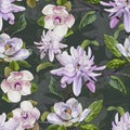 Magnolia seamless vintage pattern on dark background Royalty Free Stock Photo