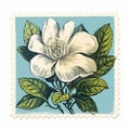 Magnolia Stamp Bluewhite: A Mid-century Illustration Inspired By 19th Century American Art