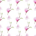 Magnolia tree branches hand drawn watercolor seamless pattern Royalty Free Stock Photo