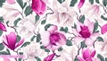 Floral vector and realistic background with white and pink magnolias. Royalty Free Stock Photo