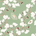 Magnolias Floral seamless pattern. Oriental botanical blooming Motifs scattered random. Seamless vector texture Royalty Free Stock Photo