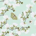 Magnolias Floral seamless pattern. Vanilla mint botanical blooming Motifs scattered random. Seamless vector texture Royalty Free Stock Photo