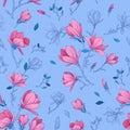Magnolias flowers. Floral seamless pattern.