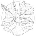 Magnolias in a vase.Coloring book antistress for children and adults.