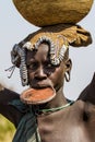 Portrait of a Mursi woman in Ethiopia