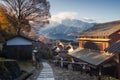 Magome juku preserved town in spring, Kiso valley Royalty Free Stock Photo