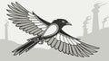 Magpie in Flight with Industrial Background Vector, vector design Generative AI Royalty Free Stock Photo