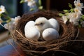 Magpie robins nest secures two delicate eggs on the branch