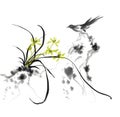 Magpie stone orchid ink painting Chinese painting Royalty Free Stock Photo