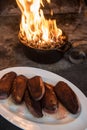 Magrets of duck cooked in the fireplace, French cuisine