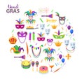 Magri Gras Carnival Attributes Flat Vector Concept