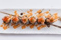 Maguro Maki Sushi Topping with Maguro Bluefin Tuna with Sauce and Ebiko Shrimp Egg Served with Wasabi and Prickled Ginger Royalty Free Stock Photo