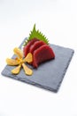 Maguro Sashimi : Sliced Raw Maguro Tuna Served with Sliced Radish on Stone Plate