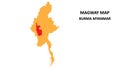 Magway State and regions map highlighted on Burma myanmar map