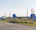 Magyarorszag Hungary border signage inside EU flag street sign - crossing border Royalty Free Stock Photo