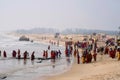 MAHABALIPURAM, TAMIL NADU, January 2018, Devotees at seashore, near Shore Temple