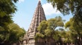 Mahabodhi temple complex at Bodh Gaya, UNESCO historical site. AI generated.