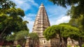 Mahabodhi temple complex at Bodh Gaya, UNESCO historical site. AI generated.