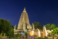 Mahabodhi temple at night, bodh gaya, India. The site where Gautam Buddha attained enlightenment Royalty Free Stock Photo