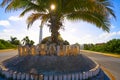 Mahahual word sign and lighthouse Mexico