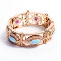 Maharaja Inspired Gold Bracelet With Turquoise And Pink Gems