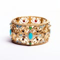 Maharaja Inspired Gold Cuff Bracelet With Colored Stones