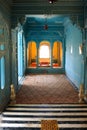 Maharaja\'s traditional sitting arrangement inside historic City palace in Udaipur, Rajasthan