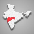 Maharashtra state location within India 3d map Royalty Free Stock Photo