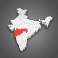 Maharashtra state location within India map. 3D Illustration Royalty Free Stock Photo