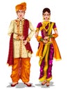 Maharashtrian wedding couple in traditional costume of Maharashtra, India Royalty Free Stock Photo