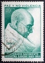 Mahatma Gandhi 1869 - 1948, an Indian lawyer who employed nonviolent resistance against British rule of India