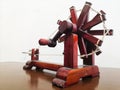 Mahatma Gandhi`s Spinning Wheel Charkha, in focus back view