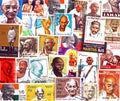 Mahatma Gandhi on several different postage stamps