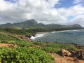 Mahaulepu coastline in Kauai on a cloudy day